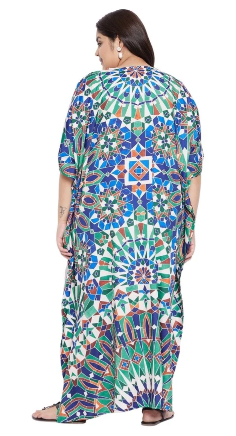 Persian Green Moroccan Mosaic Plus Size Kaftan for Women 1X-3X | GypsieBlu
