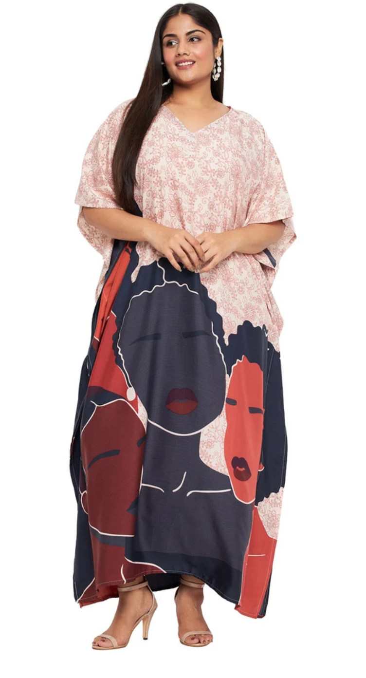 Light Pink Abstract Women Polyester Plus Size Kaftan for Women 1X-3X | GypsieBlu