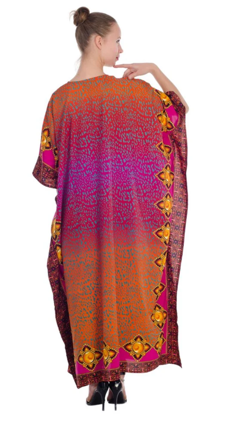 Red Ombre Leopard Polyester Plus Size Kaftan for Women 1X-3X | GypsieBlu