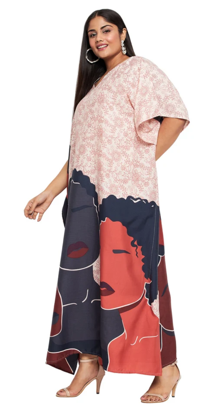 Light Pink Abstract Women Polyester Plus Size Kaftan for Women 1X-3X | GypsieBlu
