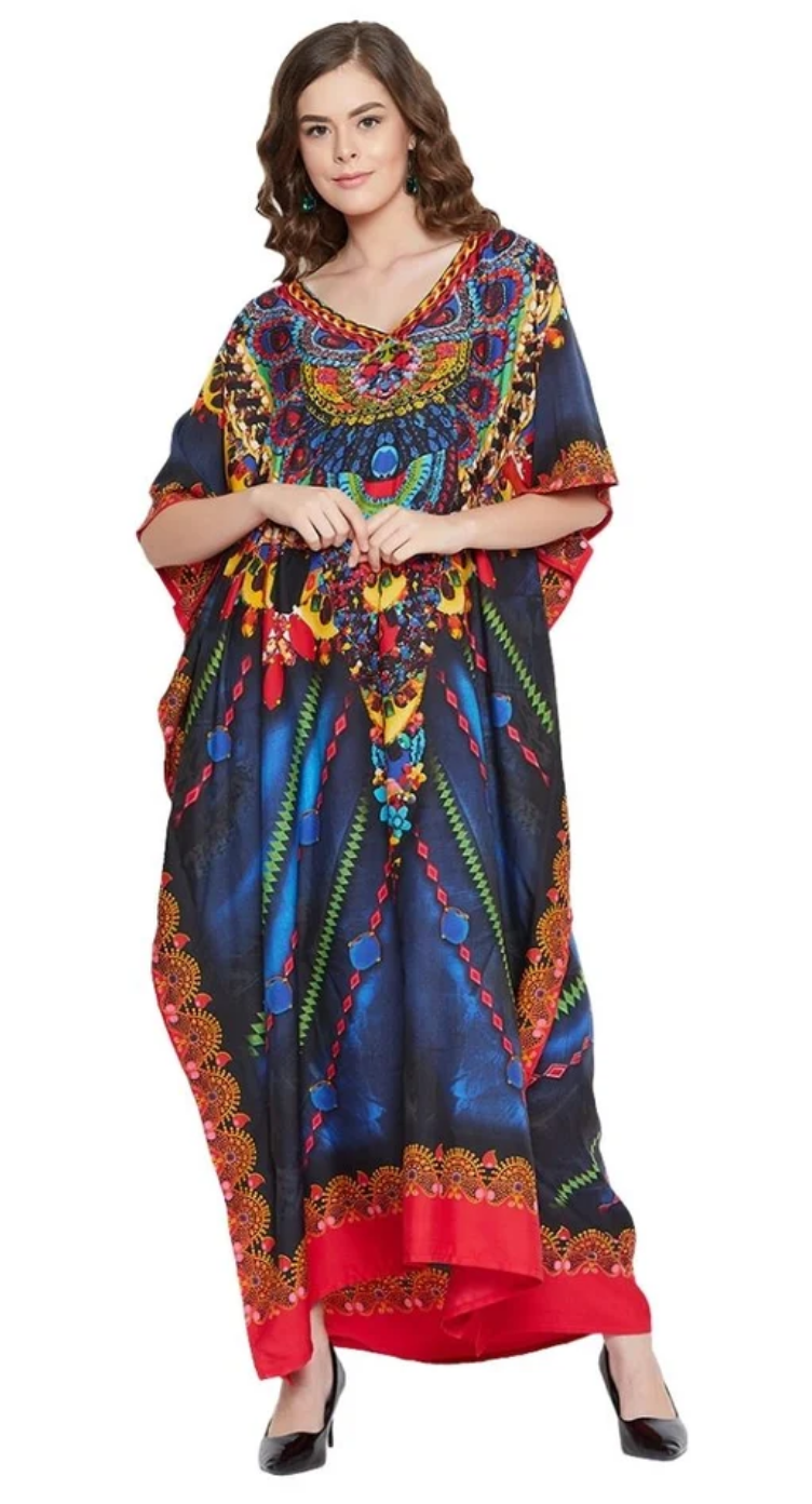 Multicolor Ornate Jewel Polyester Plus Size Kaftan for Women 1X-3X | GypsieBlu