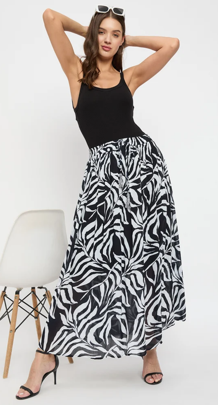 White Zebra Leaf Rayon Skirt for Women S-XL | GypsieBlu