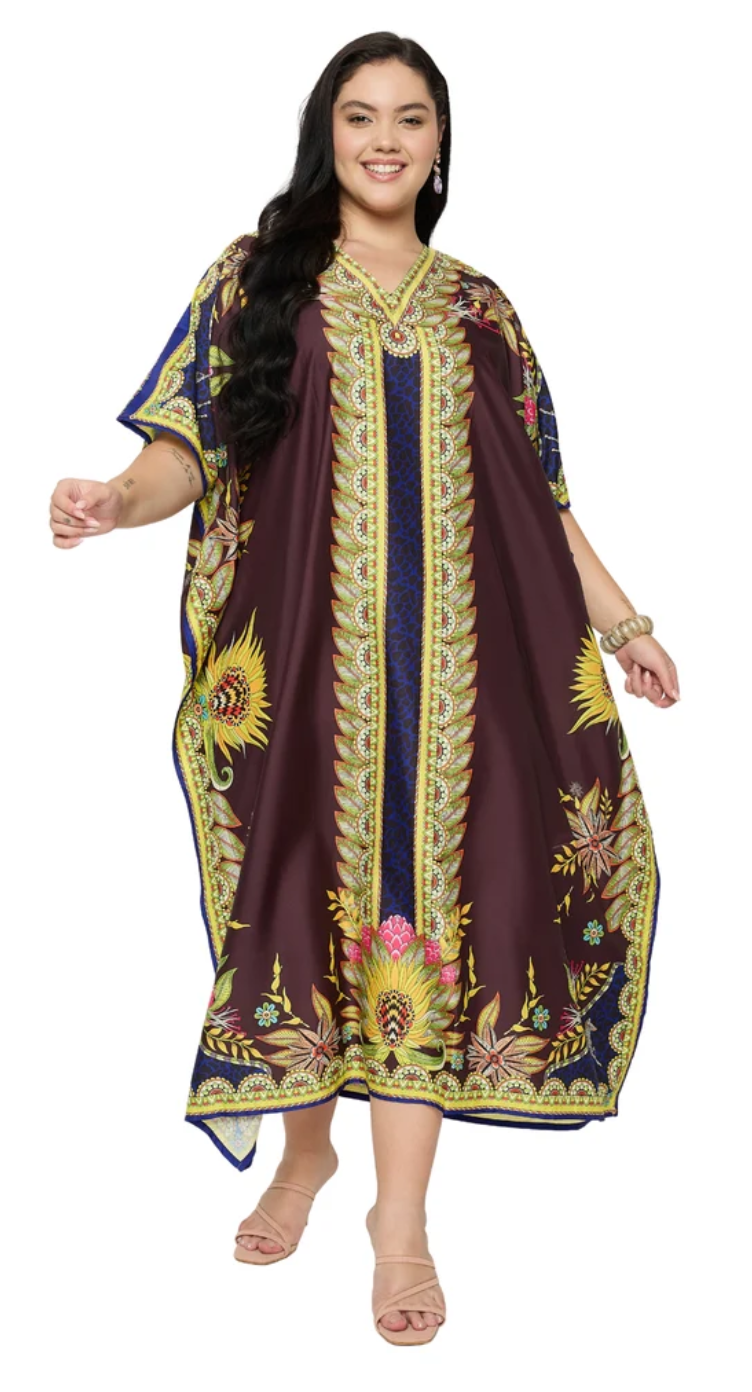 Maroon Ornate Floral Polyester Plus Size Kaftan for Women 1X-3X | GypsieBlu