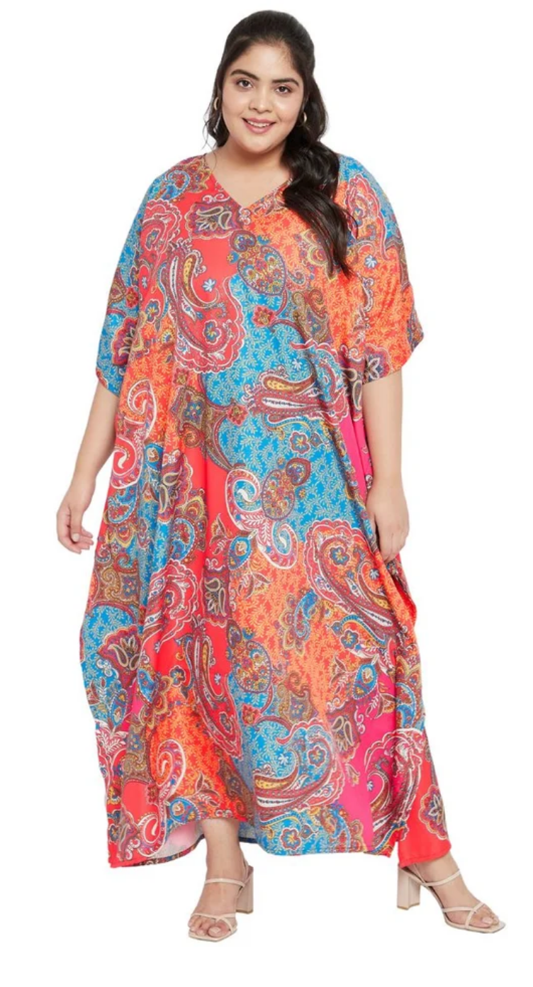 Multicolor Paisley Abstract Polyester Plus Size Kaftan for Women 1X-3X | GypsieBlu