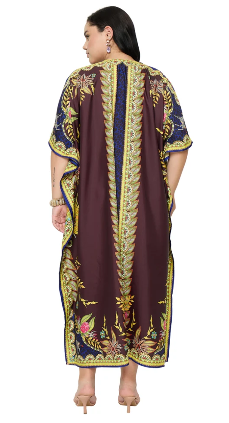 Maroon Ornate Floral Polyester Plus Size Kaftan for Women 1X-3X | GypsieBlu
