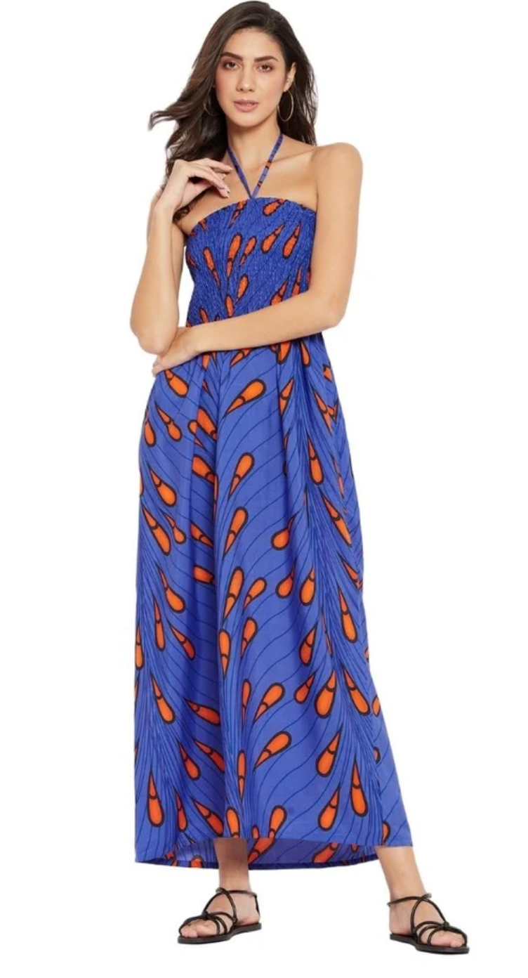 Blue African Ankara Polyester Tube Dress for Women S-XL | GypsieBlu