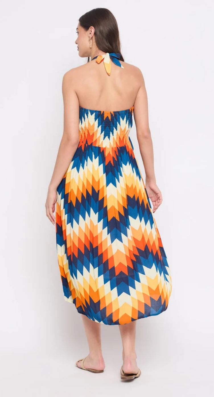 Multicolor Abstract Rayon Midi Dress for Women S-XL | GypsieBlu