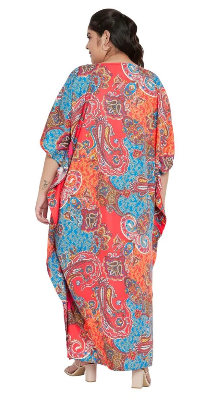 Multicolor Paisley Abstract Polyester Plus Size Kaftan for Women 1X-3X | GypsieBlu