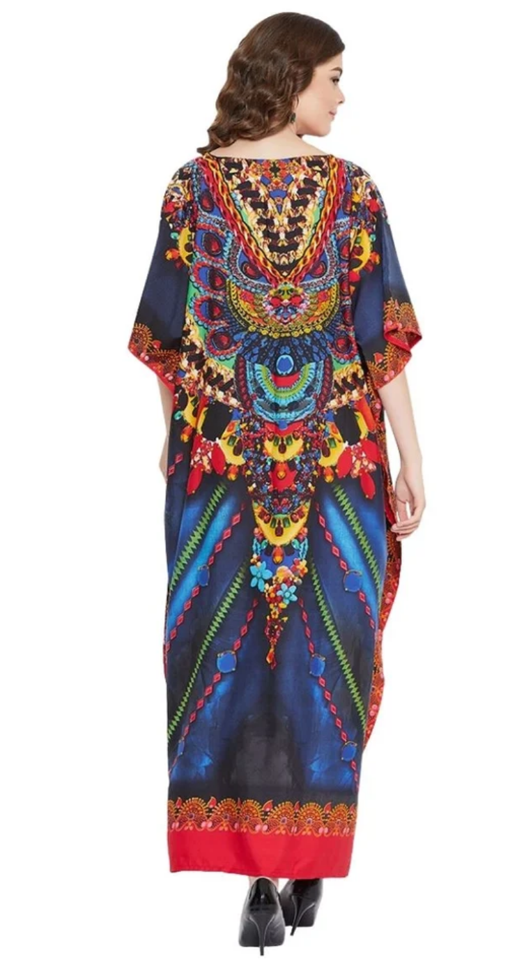 Multicolor Ornate Jewel Polyester Plus Size Kaftan for Women 1X-3X | GypsieBlu