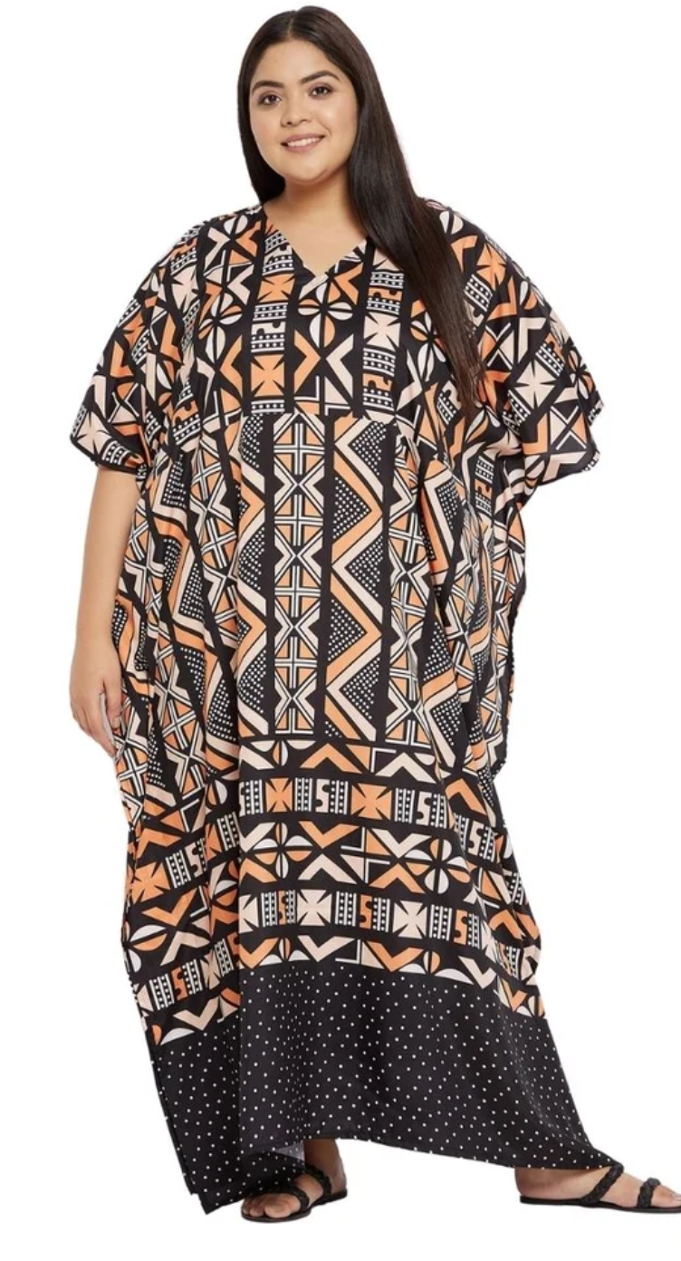 Black Tribal Aztec Polyester Plus Size Kaftan for Women 1X-3X | GypsieBlu