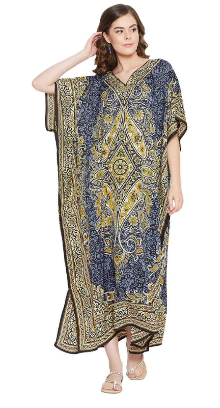 Multicolor Paisley Damask Polyester Plus Size Kaftan for Women 1X-3X | GypsieBlu