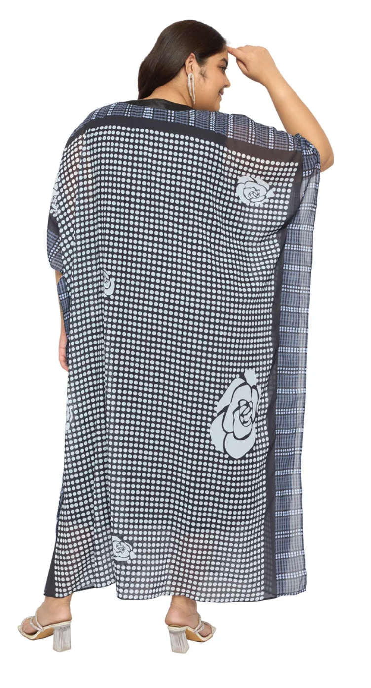 Blue Gingham Check Georgette Plus Size Kaftan for Women 1X-3X | GypsieBlu
