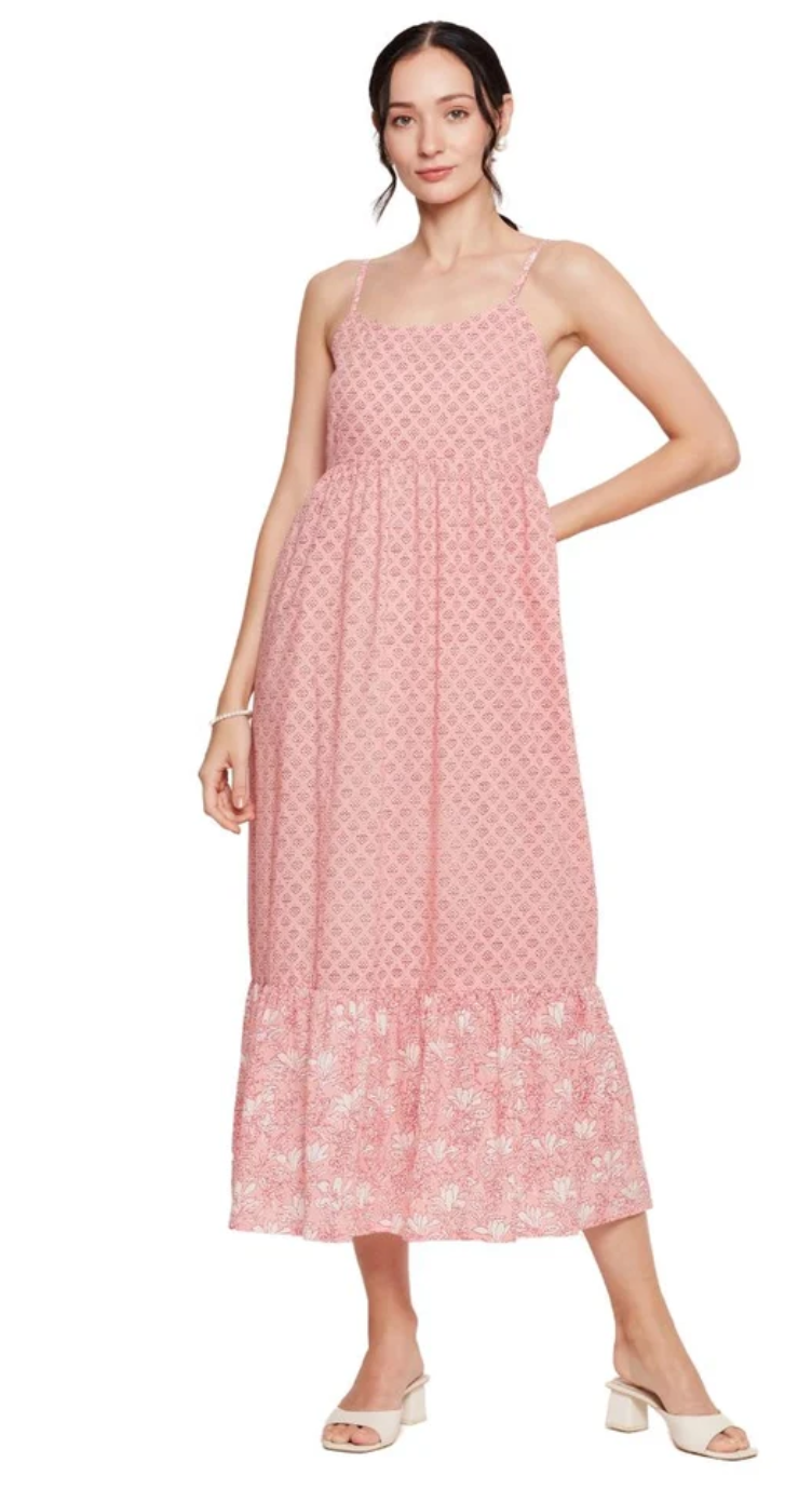 Pink Geometric Cotton Maxi Dress for Women S-XL Sleeveless | GypsieBlu