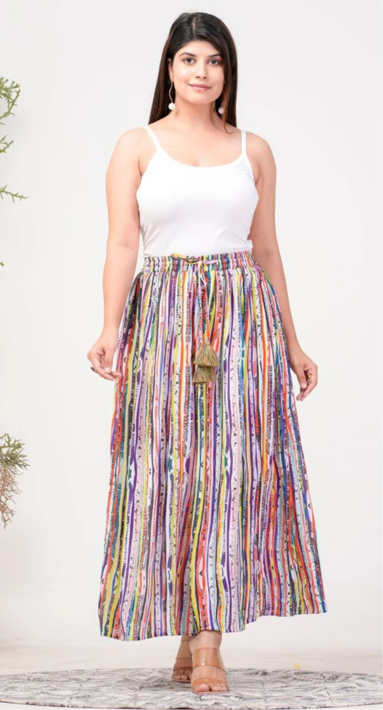 Multicolor Pinstripe Rayon Skirt for Women S-XL | GypsieBlu