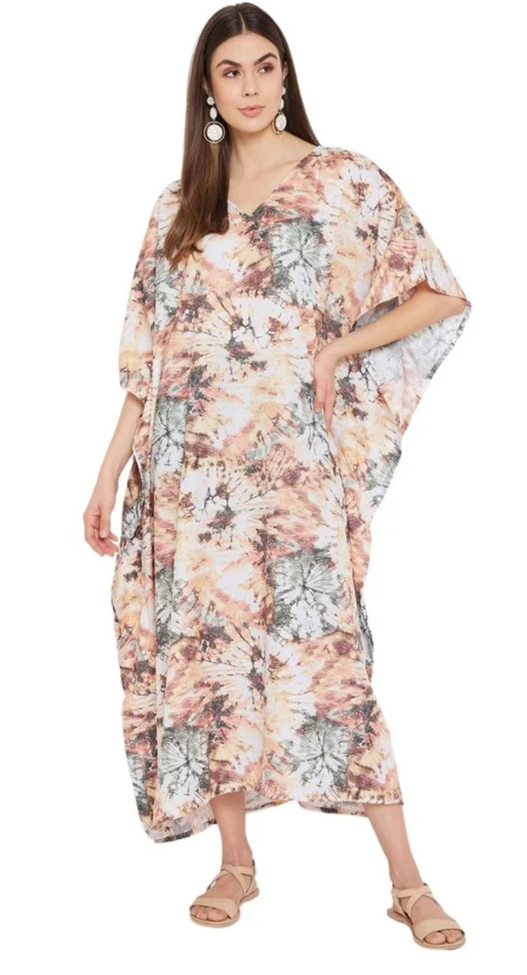 Floral Dye Watercolor Polyester Plus Size Kaftan for Women 1X-3X | GypsieBlu