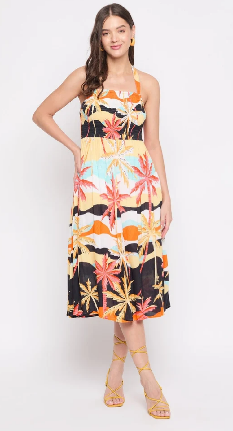 Multicolor Beach Rayon Midi Dress for Women S-XL | GypsieBlu