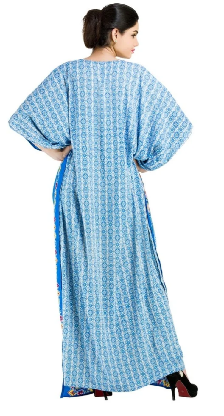 Blue Azure Floral Heart Polyester Plus Size Kaftan for Women 1X-3X | GypsieBlu