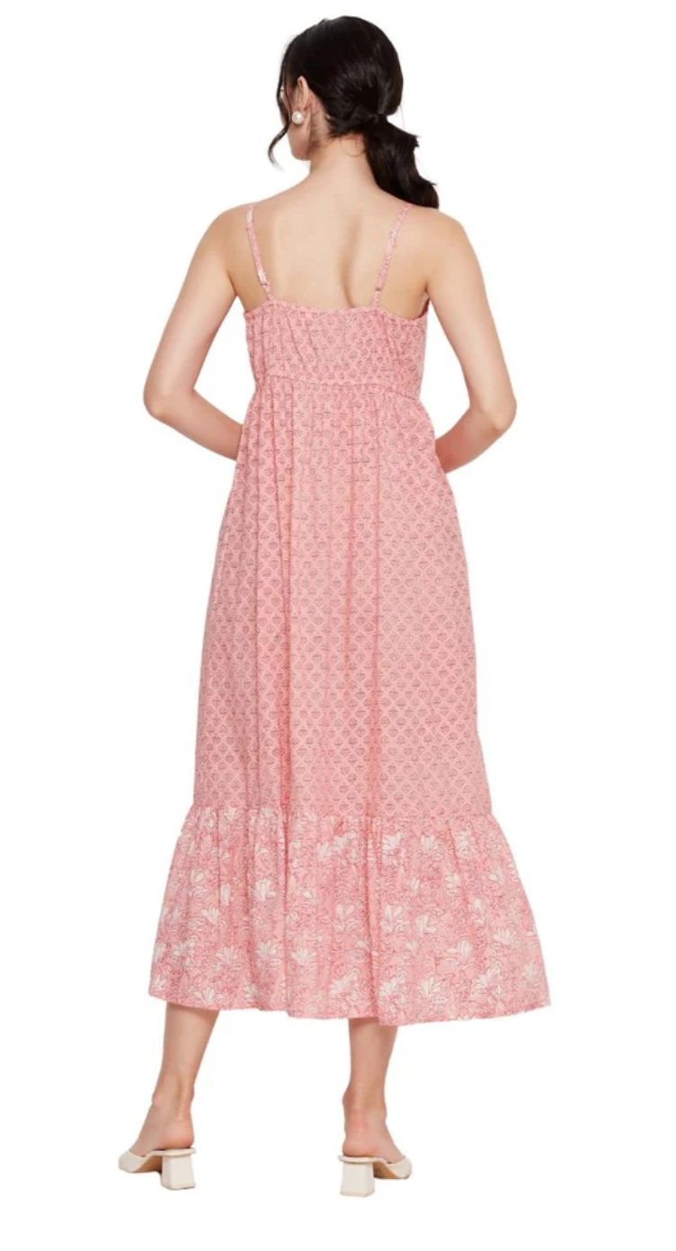 Pink Geometric Cotton Maxi Dress for Women S-XL Sleeveless | GypsieBlu