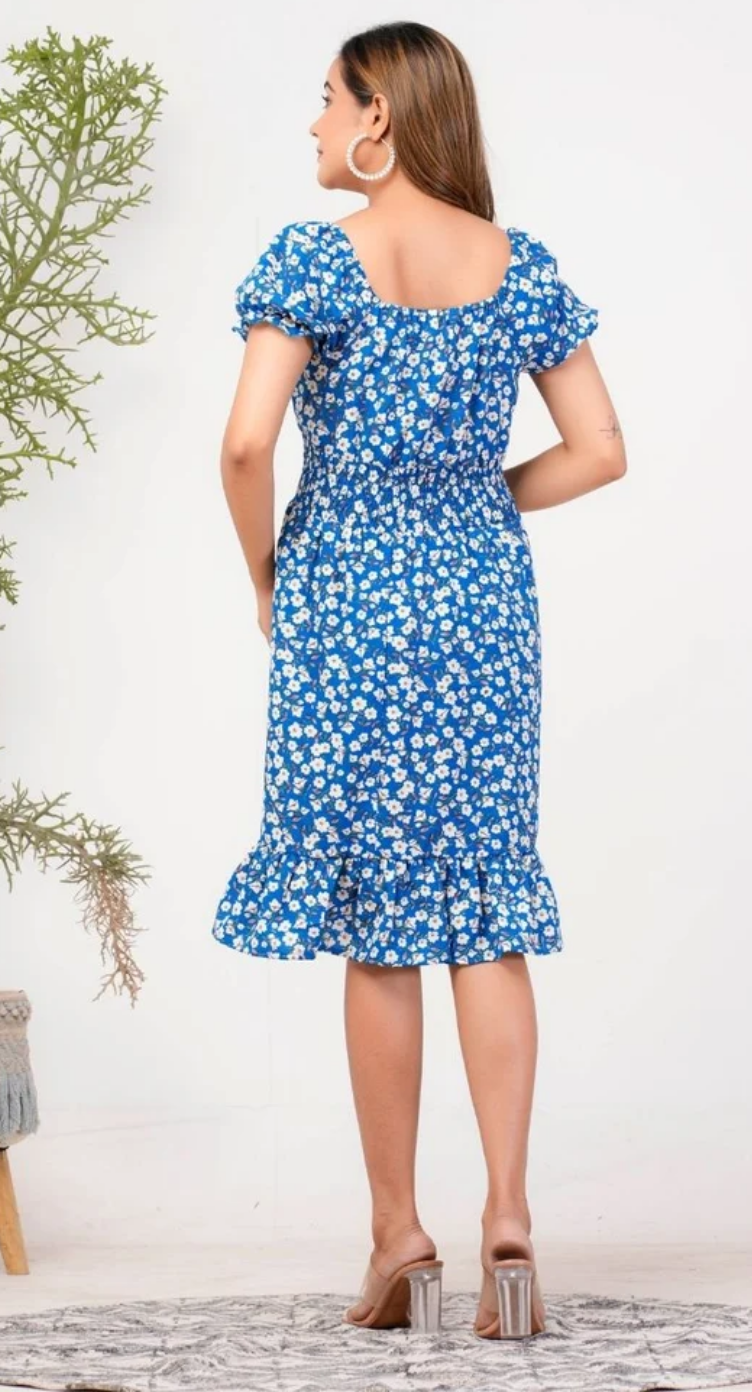 Blue Azure Floral Polyester Dress for Women S-XL | GypsieBlu