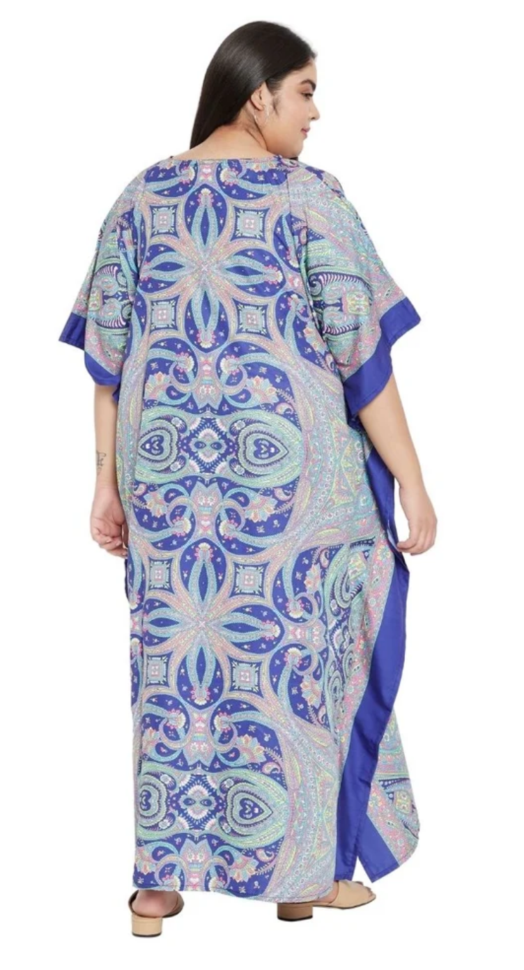 Blue Kaleidoscope Paisley Polyester Plus Size Kaftan for Women 1X-3X | GypsieBlu