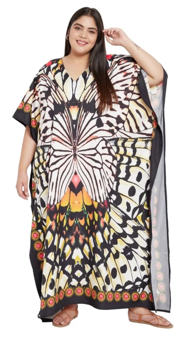 Black Monarch Butterfly Polyester Plus Size Kaftan for Women 1X-3X | GypsieBlu