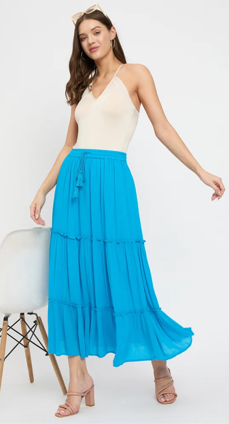 Turquoise Tiered Rayon Skirt for Women S-XL | GypsieBlu