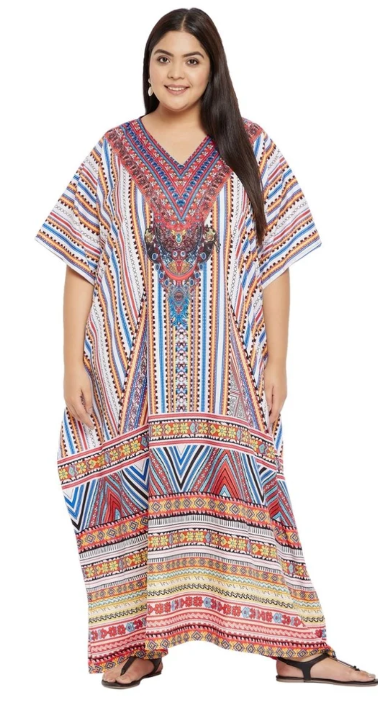Multicolor Tribal Chevron Polyester Plus Size Kaftan for Women 1X-3X | GypsieBlu
