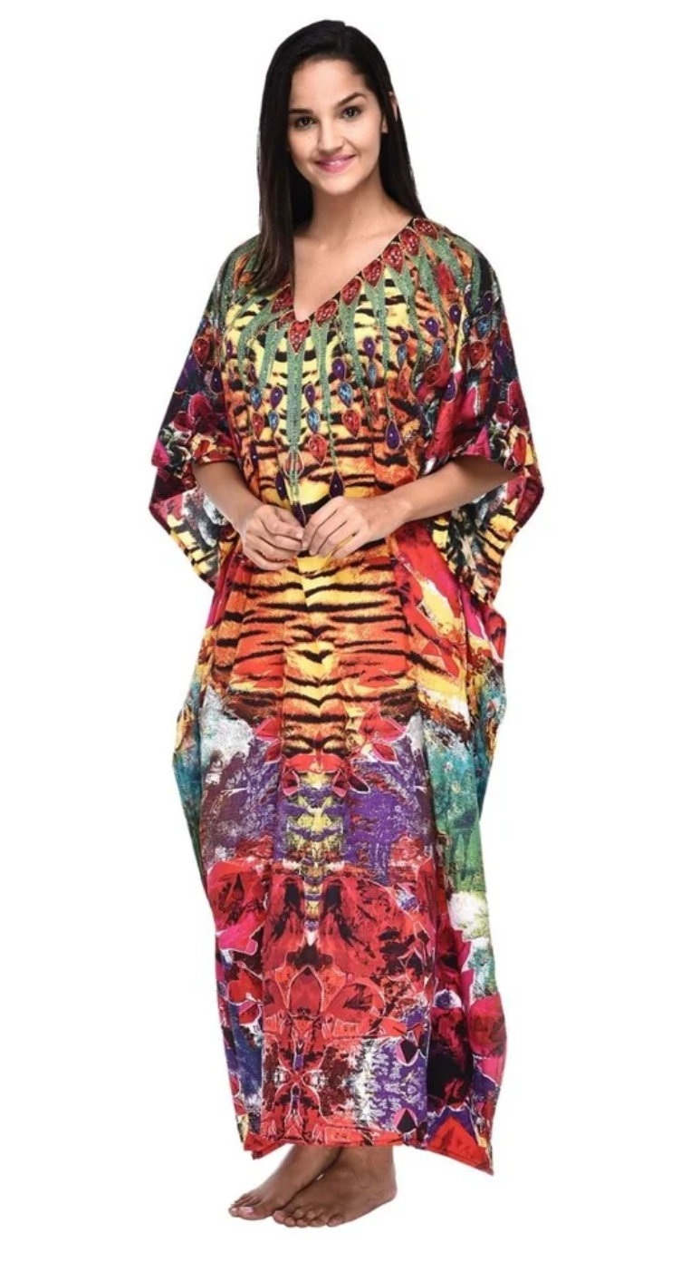 Multicolor Tiger Stripe Polyester Plus Size Kaftan for Women 1X-3X | GypsieBlu