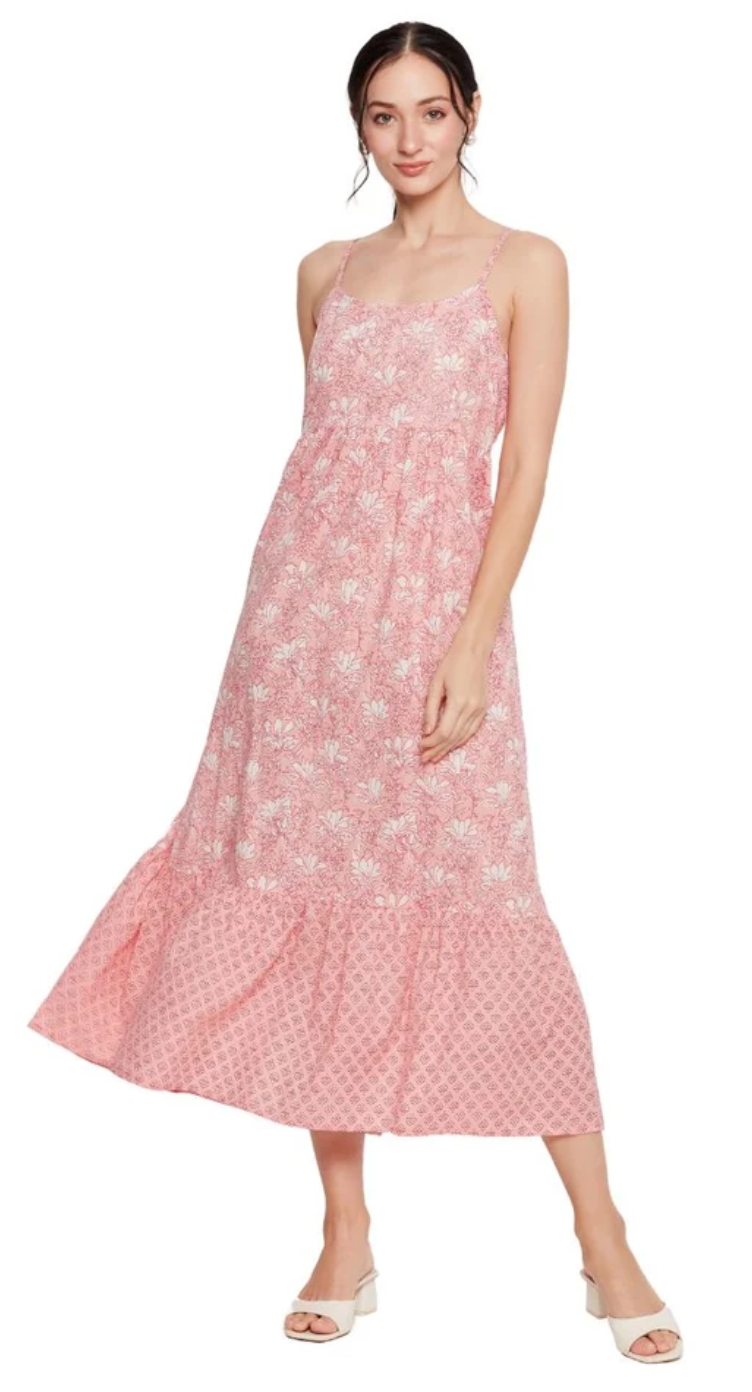 Pink Floral Cotton Maxi Dress for Women S-XL Sleeveless | GypsieBlu