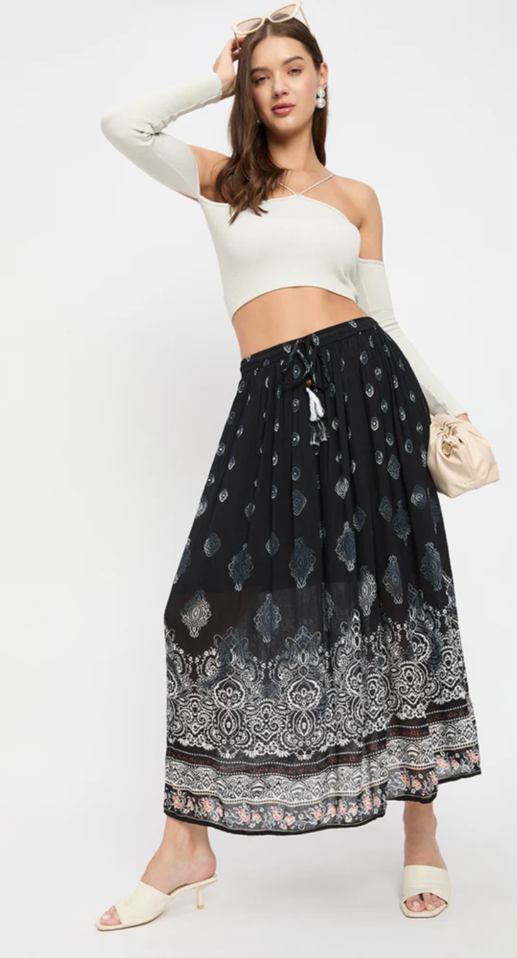 Black Damask Rayon Skirt for Women S-XL | GypsieBlu