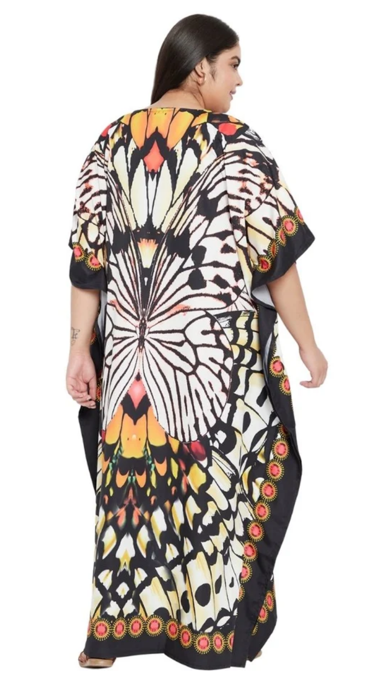 Black Monarch Butterfly Polyester Plus Size Kaftan for Women 1X-3X | GypsieBlu