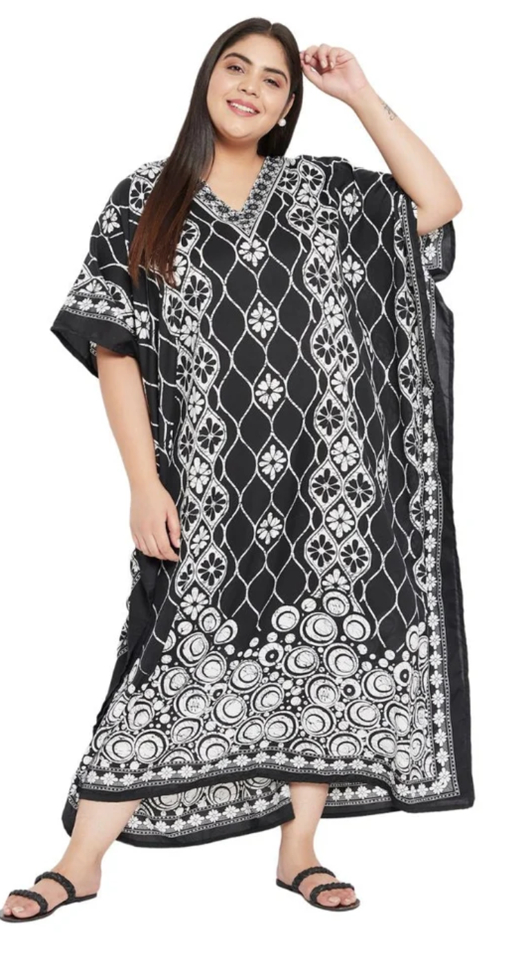 Floral Medallion Trellis Polyester Plus Size Kaftan for Women 1X-3X | GypsieBlu