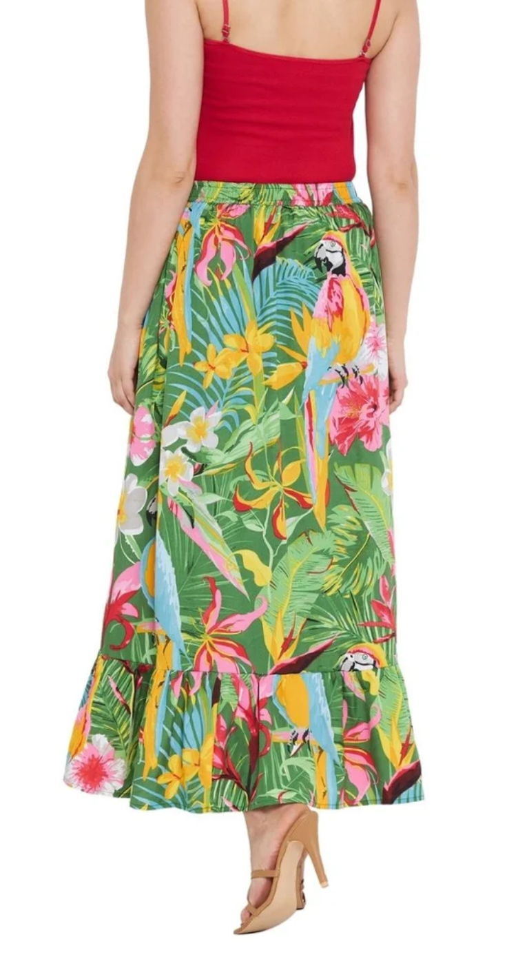 Green Tropical Parrot Polyester Skirt for Women S-XL | GypsieBlu