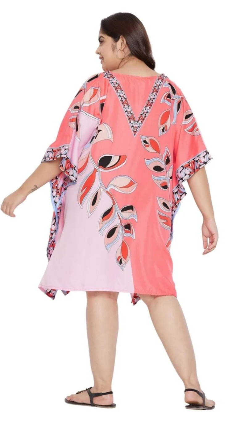 Pink Leaf Feather Polyester Plus Size Tunic for Women 1X-3X | GypsieBlu