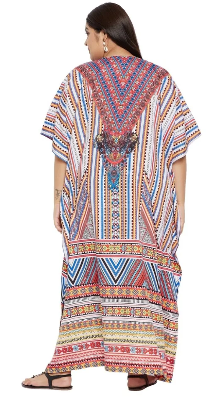 Multicolor Tribal Chevron Polyester Plus Size Kaftan for Women 1X-3X | GypsieBlu
