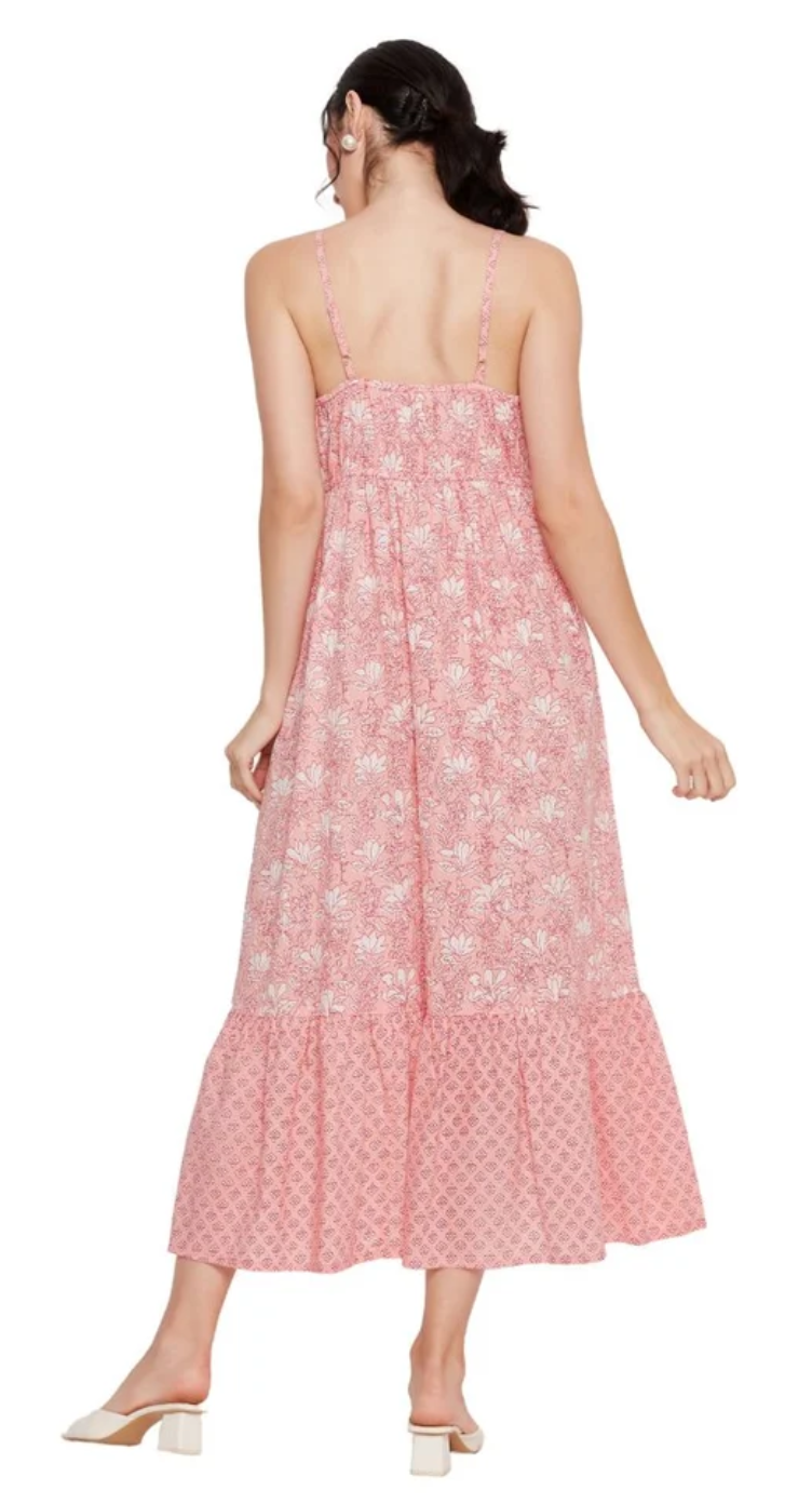 Pink Floral Cotton Maxi Dress for Women S-XL Sleeveless | GypsieBlu