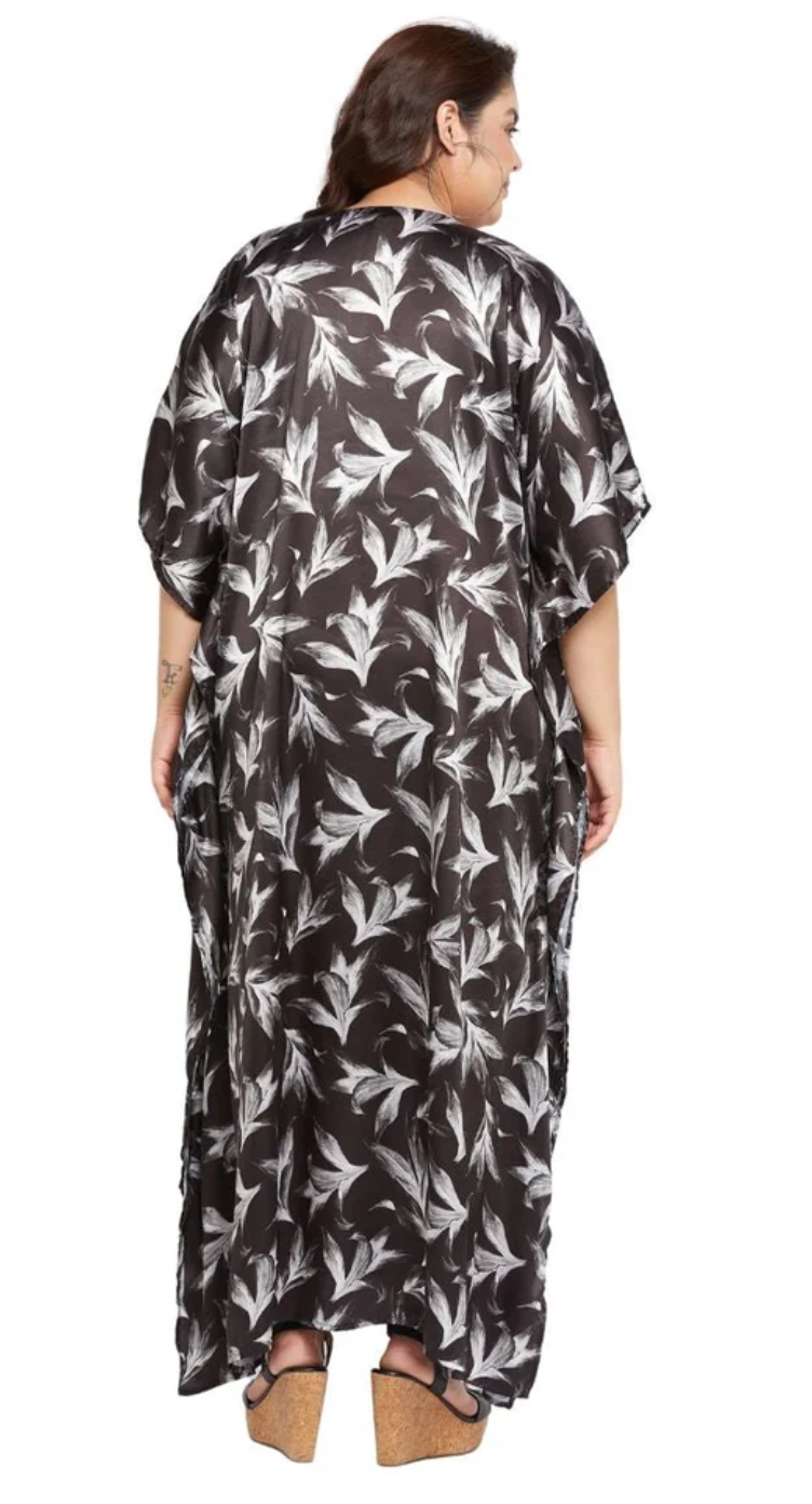 Floral Satin Plus Size Kaftan Dress for Women 1X-3X | GypsieBlu