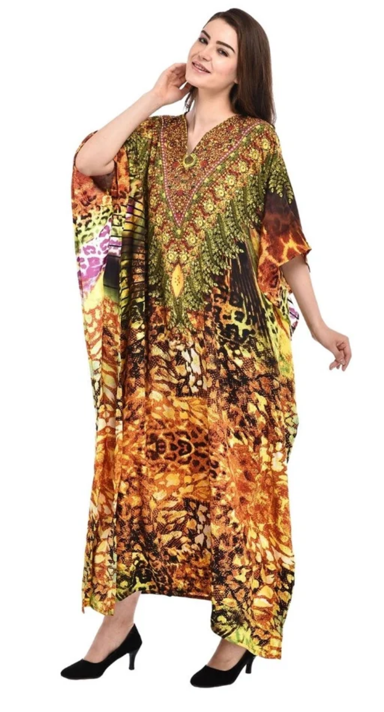 Multicolor Abstract Leopard Polyester Plus Size Kaftan for Women 1X-3X | GypsieBlu