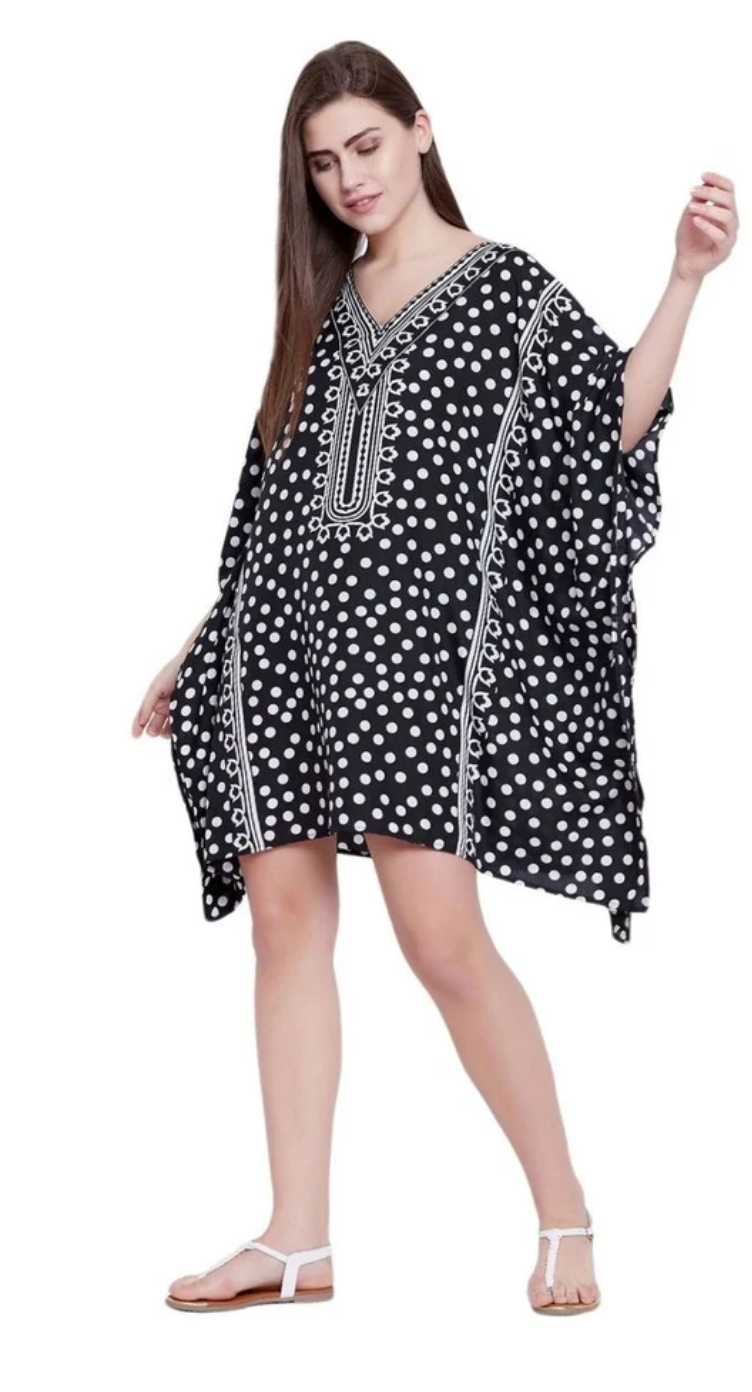 Black Polka Dot Polyester Plus Size Tunic for Women 1X-3X | GypsieBlu