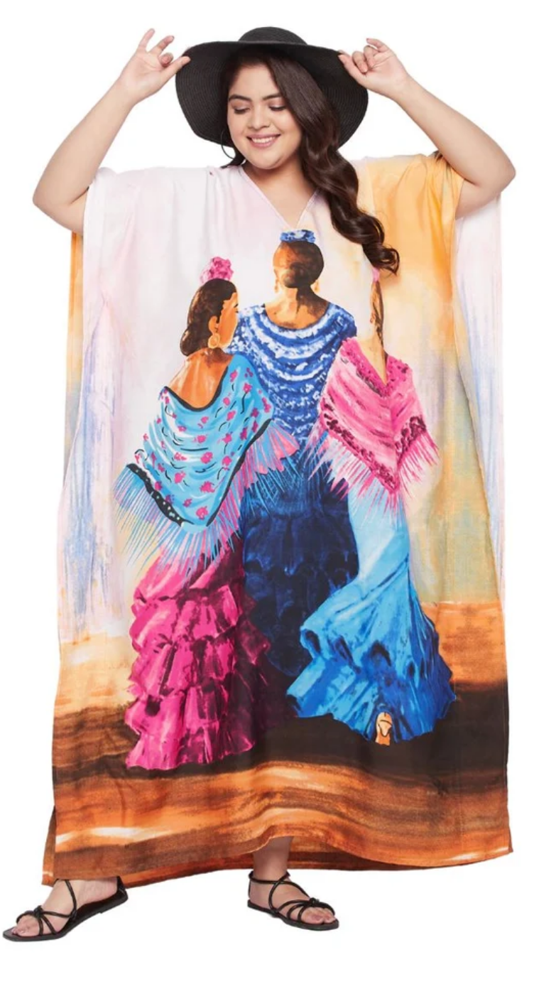 Multicolor Flamenco Dancer Polyester Plus Size Kaftan for Women 1X-3X | GypsieBlu