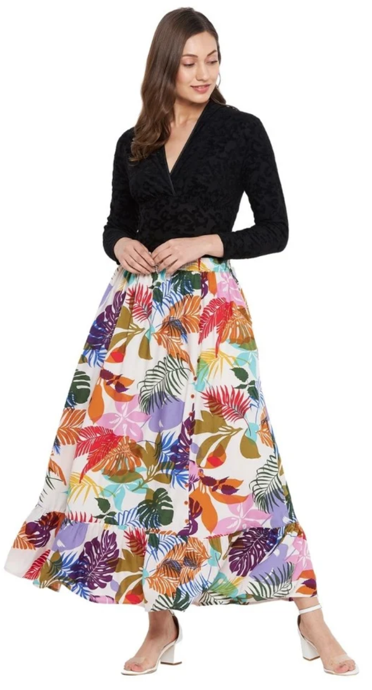 Multicolor Tropical Leaf Polyester Skirt for Women S-XL | GypsieBlu