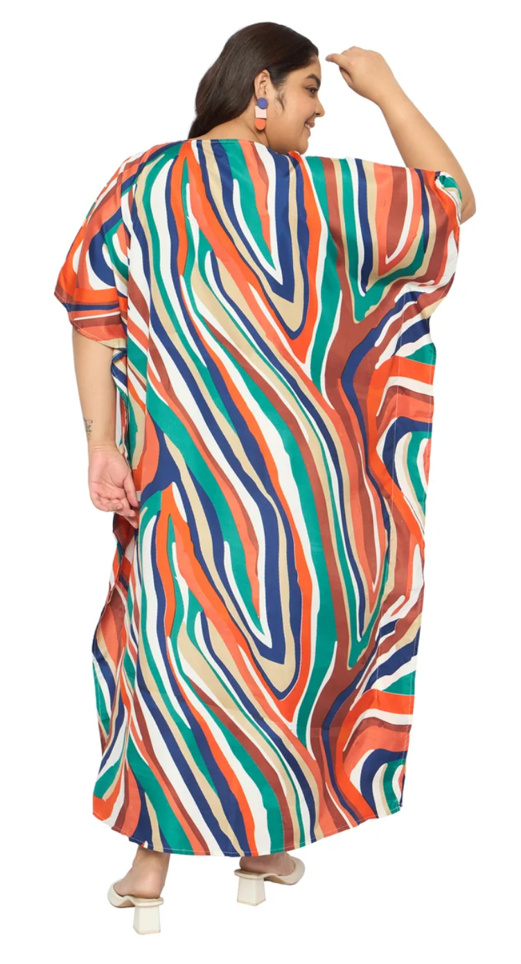Multicolor Wavy Marble Polyester Plus Size Kaftan for Women 1X-3X | GypsieBlu