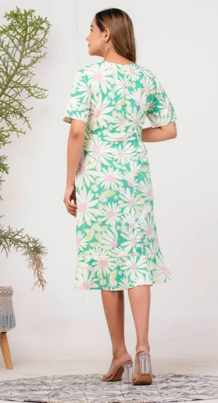 Fluorescent Green Floral Polyester Dress for Women S-XL Short Sleeve | GypsieBlu