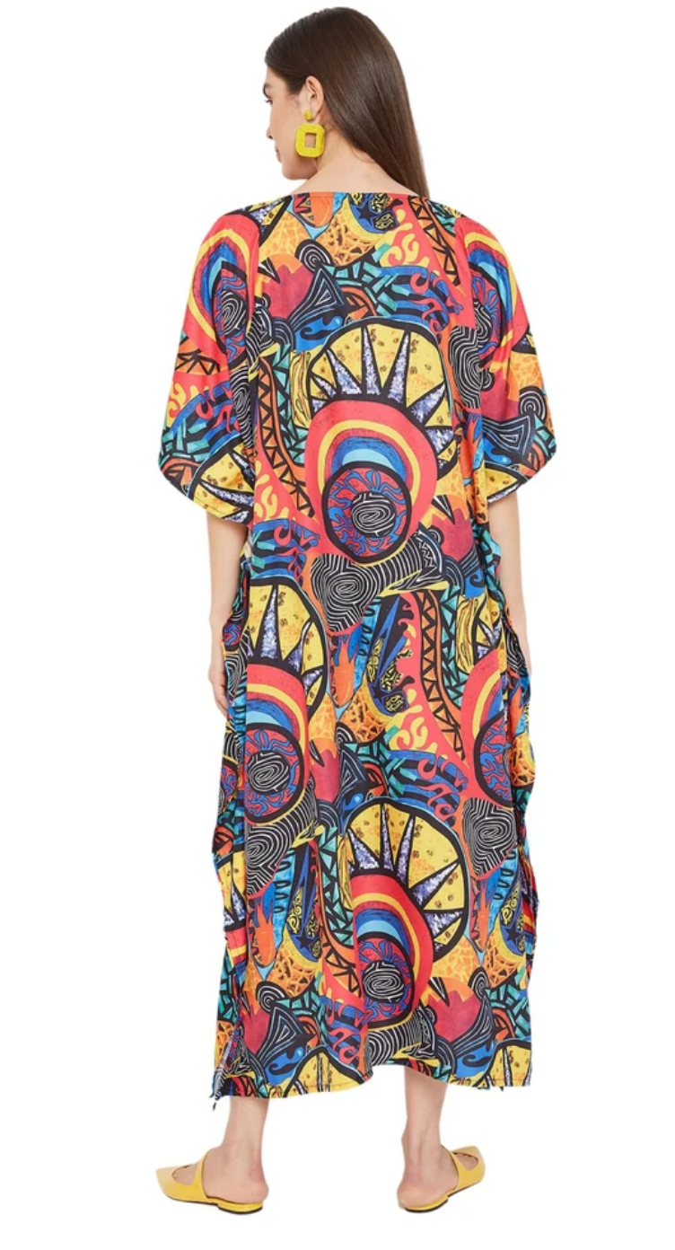 Multicolor Abstract Mandala Polyester Plus Size Kaftan for Women 1X-3X | GypsieBlu