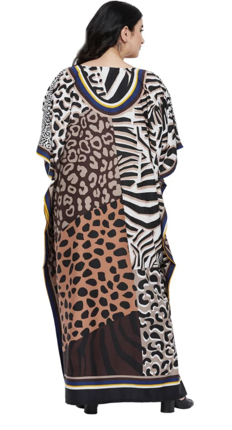 Multicolor Animal Colorblock Plus Size Kaftan for Women 1X-3X | GypsieBlu