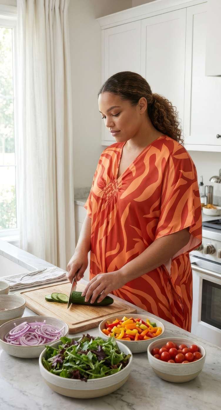 Rust Orange Leaf Polyester Women Plus Size Kaftan Tropical Dress 1X-3X