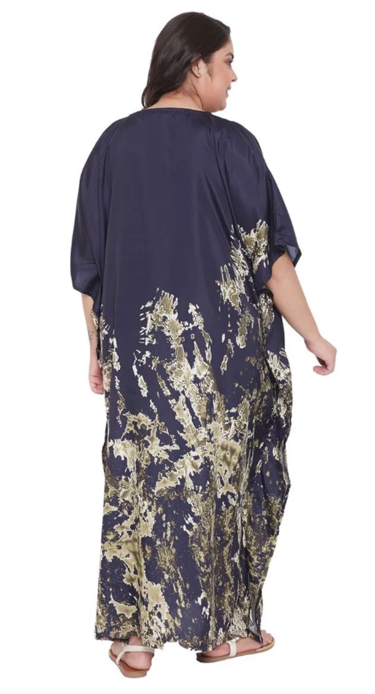 Black Gold Splatter Polyester Plus Size Kaftan for Women 1X-3X | GypsieBlu