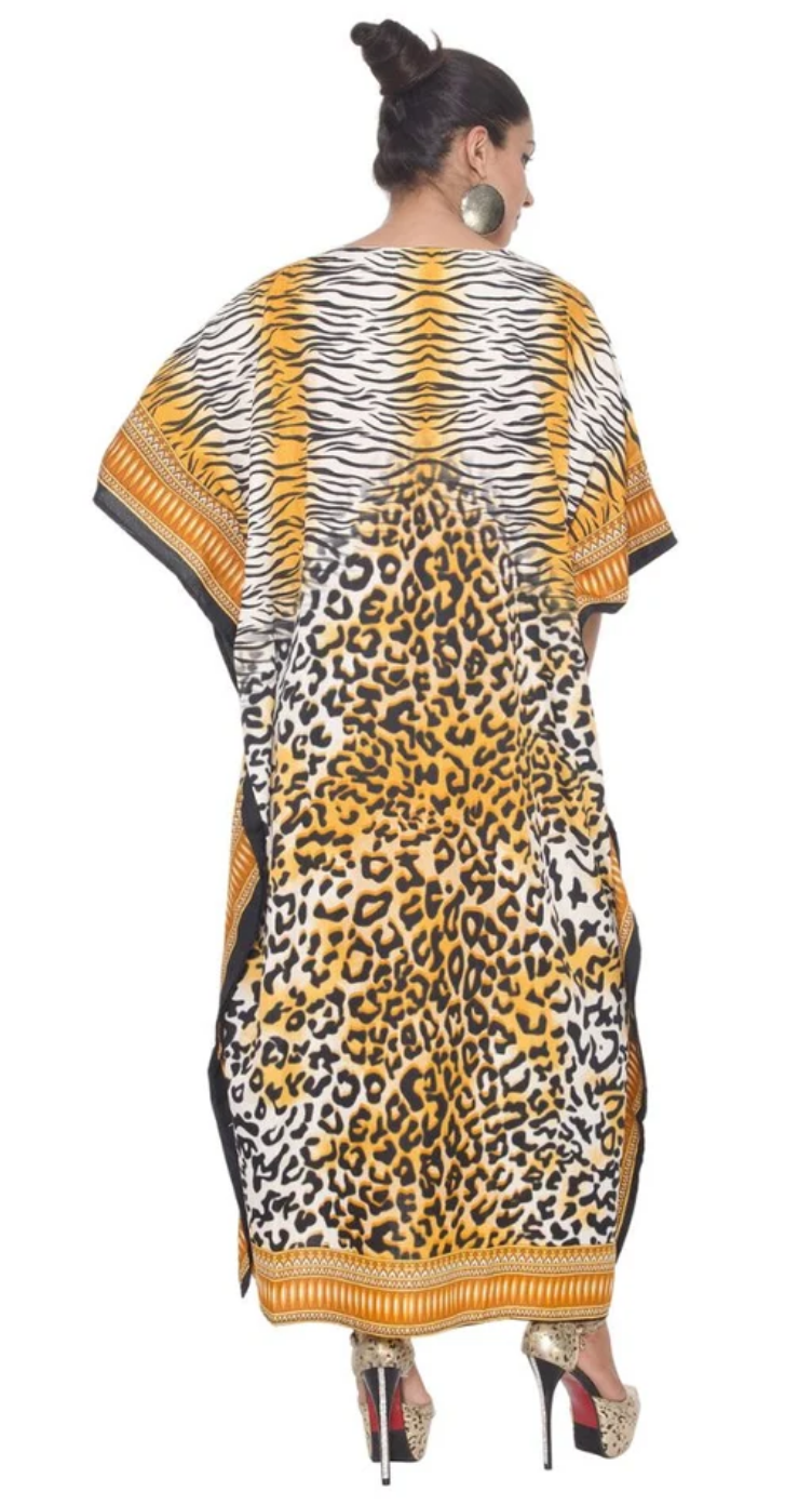 Yellow Leopard Zebra Polyester Plus Size Kaftan for Women 1X-3X | GypsieBlu