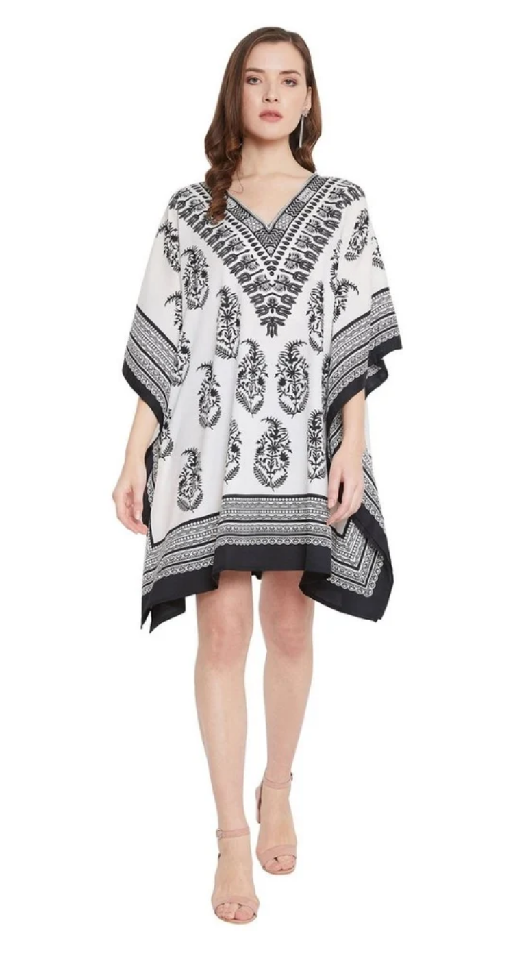 White Paisley Medallion Polyester Plus Size Tunic for Women 1X-3X | GypsieBlu