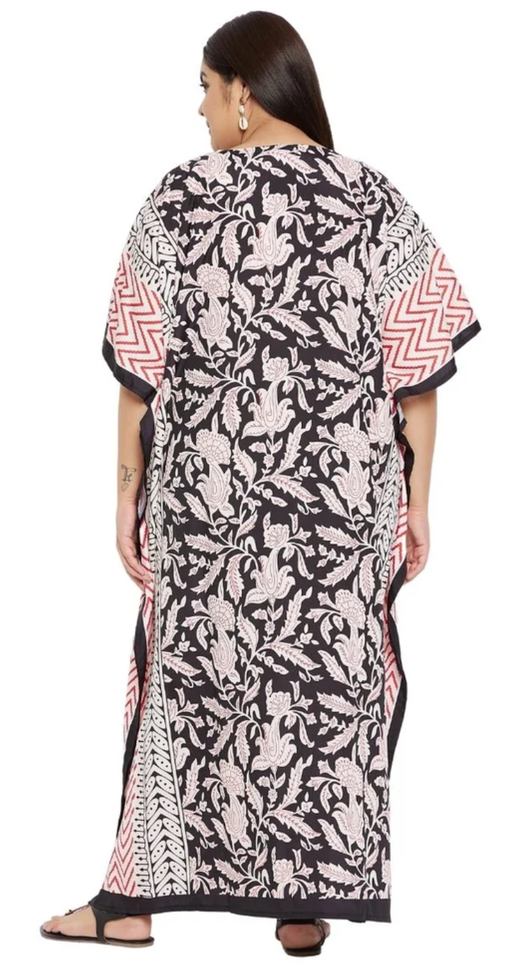 Floral Leaf Polyester Plus Size Kaftan for Women 1X-3X | GypsieBlu